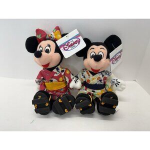 Vintage Tokyo Disney Resort Kimono Mickey & Minnie Plush Badge Set Exclusive